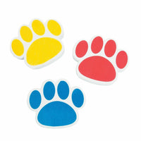 Paw Print Rubber Erasers (Set of 12) Red Blue And Yellow Paw Prints