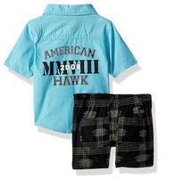 American Hawk Baby Boys Sleeve Woven and Printed Short Set, Multi Plaid 3/6 M