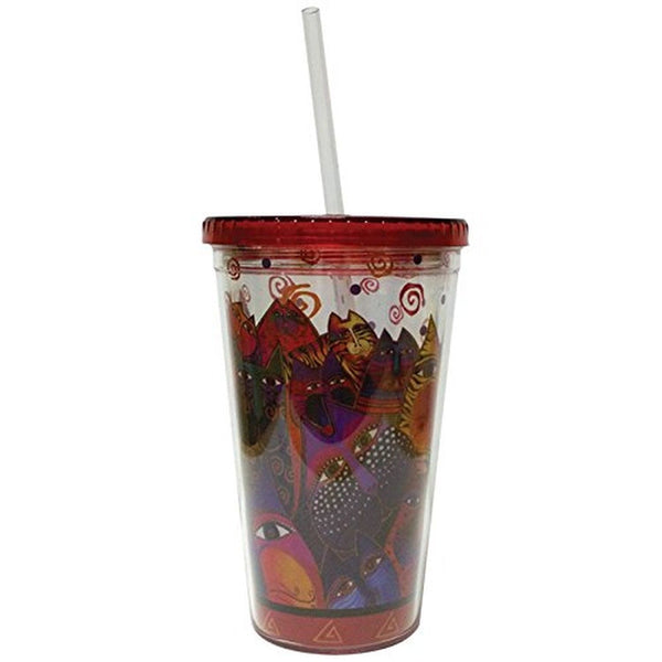 Westland Giftware Fantasticats Acrylic Tumbler with Lid and Straw, 16 oz, Mul...