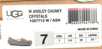 UGG Women's Ansley Chunky Crystals Mocassin Slippers, Ash Gray, Size 7 - NIB