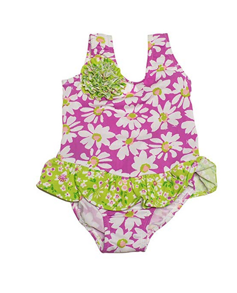 Flap Happy Little Girls' UPF 50+ Serena Contrast Swimsuit with Ruffle Skirt 3T