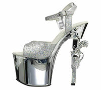 Pleaser Women's Revolver-709G Platform Sandal Silver Glitter Size 11