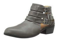 Qupid Womens Static-17 Strappy Buckle Closed Toe Bootie Low Heel, Grey, 6 M US