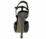 Pleaser Women's Prestige-10 BS Ankle-Strap Sandal Black Suede Pewter Size 6