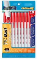 Promarx TC Ball Stick Pens, Medium Point, Red Ink, 10 count, 12 Pack