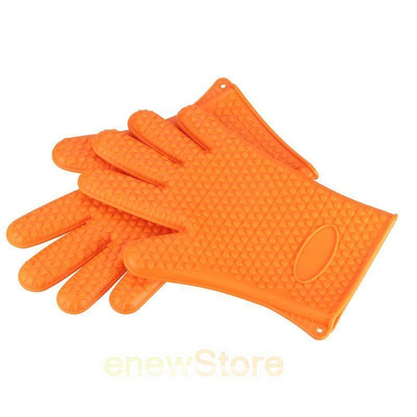 Heat Resistant Silicon Oven Mitts BBQ Gloves Dishwasher Safe Set of 2 Orange
