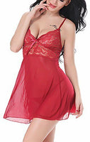 Charmiral Lingerie - Floral Lace Babydoll With Bow And Panty - Rose Red - S