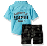 American Hawk Baby Boys Sleeve Woven and Printed Short Set 3/6 months