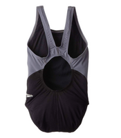 Speedo Big Girls' Quark Splice Youth Swimsuit, Black/Purple, 22