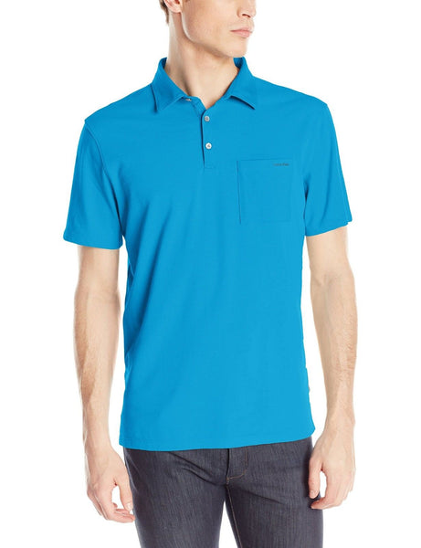 Calvin Klein Men's Liquid Cotton Short-Sleeve Polo Shirt, Methyl Blue, Medium