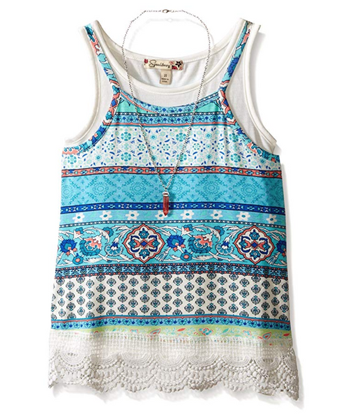 Speechless Big Girls 2 Piece Trapeze & Tank, Teal/Kiwi, Medium