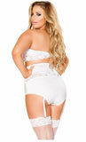 Roma - Women's 2 Piece Lace Top with Scrunched Front Shorts - White - S/M