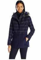 Celebrity Pink Junior's Plaid and Solid Wool Jacket, Navy, X-Small