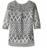 My Michelle Girls' Big High Low Sweater Top w/ Geometric Stripes, Black/Ivory, S