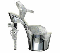 Pleaser Women's Revolver-709G Platform Sandal Silver Glitter Size 11