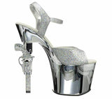 Pleaser Women's Revolver-709G Platform Sandal Silver Glitter Size 11