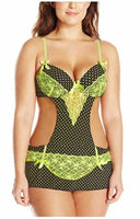 Just Sexy - Women's Stretch Padded Cup Apron with Skirt - Black/Lime Dot - 3XL