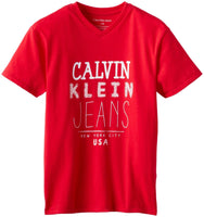 Calvin Klein Big Boys V-Neck Graphic Tee Rosy Red X-Large