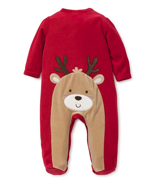 Little Me Boys' Holiday Velour Footie, Reindeer Tush, 3 Months