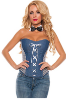 Starline Women's Ribbon Lace up Front Corset, Blue, XL