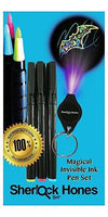 Sherlock Hones Magical Invisible Ink Pen Set with UV Dark Light on Keychain, 3Pk