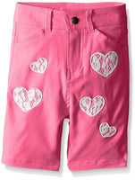 Dream Star - Girls' Sand Pink Stretch Twill Bermuda Short W/ Lace Hearts - 6X