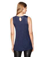Star Vixen Women's Rayon/Span STR Sleeveless Keyhole BK Top W Silver Stud Trim