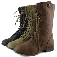 Women's Military Lace up Fold-able Ankle Bootie Mid Knee Combat Boots,Smart-1...