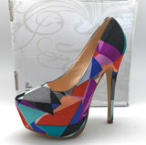 Shi by Journeys Multi-Color Maniac Retro Stiletto Pump High Heel Geometric 10 M