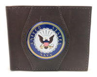 U.S. Navy Logo Emblem Leather Wallet, Brown, 4" x 3.5"