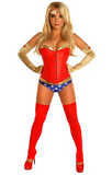 Daisy Corsets Women's 4 Piece Sexy Superhero Costume, Red, Medium