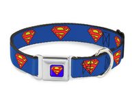 Buckle Down Superman Seatbelt DOG Collar, 1" Wide - Fits 9-15" Neck, Small, S