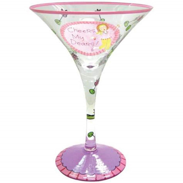 WL SS-WL-19619 7" "Cheers My Dears!" Martini Glass Happy Woman & Olives Design