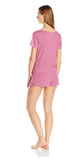 Bottoms Out Women's Modal Sleeve Tee and Short with Lace Trim Sleep Set, Pink S
