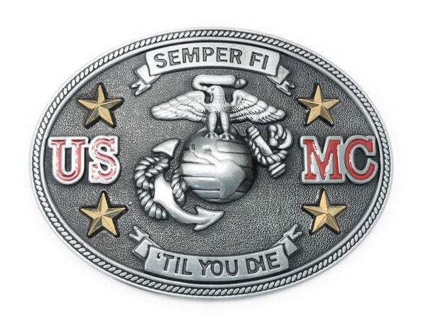 U.S. Marine Corps USMC Semper Fi 'Til You Die Belt Buckle, 4" x 3"