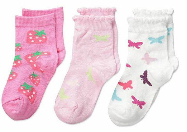 Country Kids Girls' 3 Pk, White/Pink/Bubble Gum, Sock Size Years