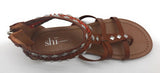 Shi by Journeys Studded Gladiator Back Zipper Flat Open Sandals, Tan Brown 7.5M