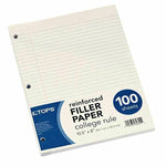 TOPS Reinforced Filler Paper, College Rule, 10-1/2 x 8", 100 Sheets