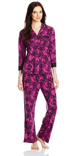 Ahh By Rhonda Shear Women's Lace Print Pajama Set, Faux Lace Print, Medium