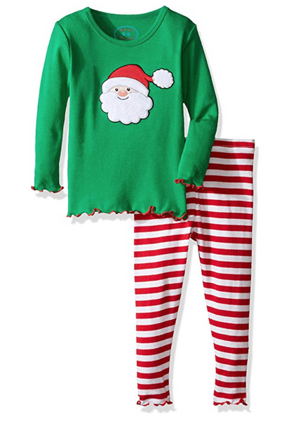 Sara's Prints Baby Girls Ruffle Snug Fit Pajama Set, Santa Red Stripe, 24M