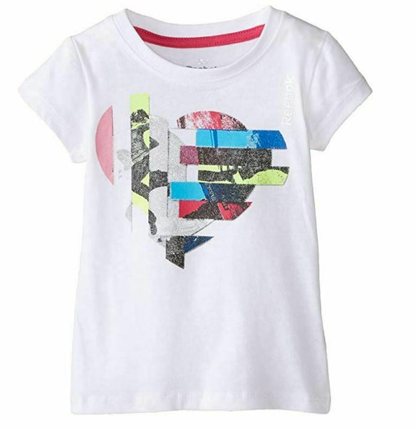 Reebok Toddler Girls' Active Graphic Tee, White Heart, 2T