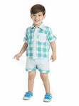 Masala Baby Baby Boys' Neat Shirt 2pc Set, Beach Plaid Blue, 3-6M