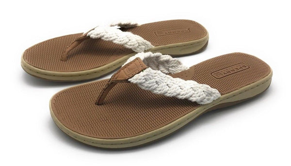 Sperry Top-Sider Womens Tuckerfish Tan Ivory Rope Thong Flip Flop Sandal, 6M US