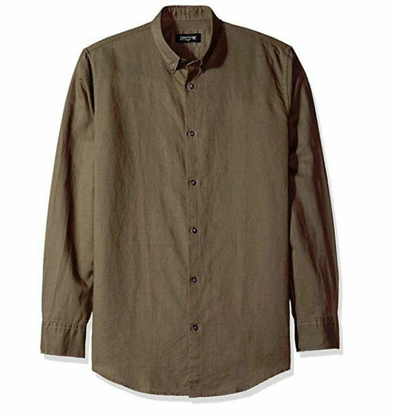 Zanerobe Men's Rise-Linen 7ft Ls Shirt, Peat Medium