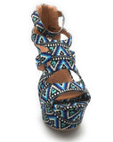 Shi by Journeys Womens Cabazon Platform Wedge Sandals, Black Blue Print, 6 M US