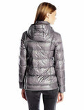 Lucky Brand Women's Down Packable Puffer Jacket with Hood Silver Print Small