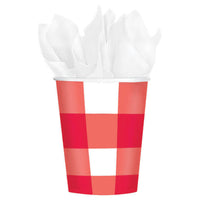 Amscan - Disposable Classic Picnic Print Gingham Paper Cups - Red - 8 Count