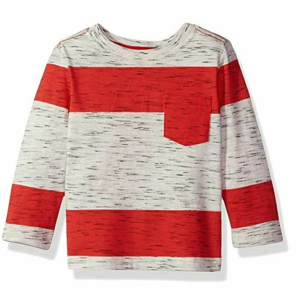 Crazy 8 Boys' Toddler Bold Stripe Pocket Tee, Red/Gray, 12-18 mo