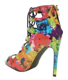 Shi by Journeys Womens Rosette Lace Up Strappy Ankle Boot Heels, Multicolor, 7.5