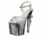 Pleaser Women's Revolver-709G Platform Sandal Silver Glitter Size 11